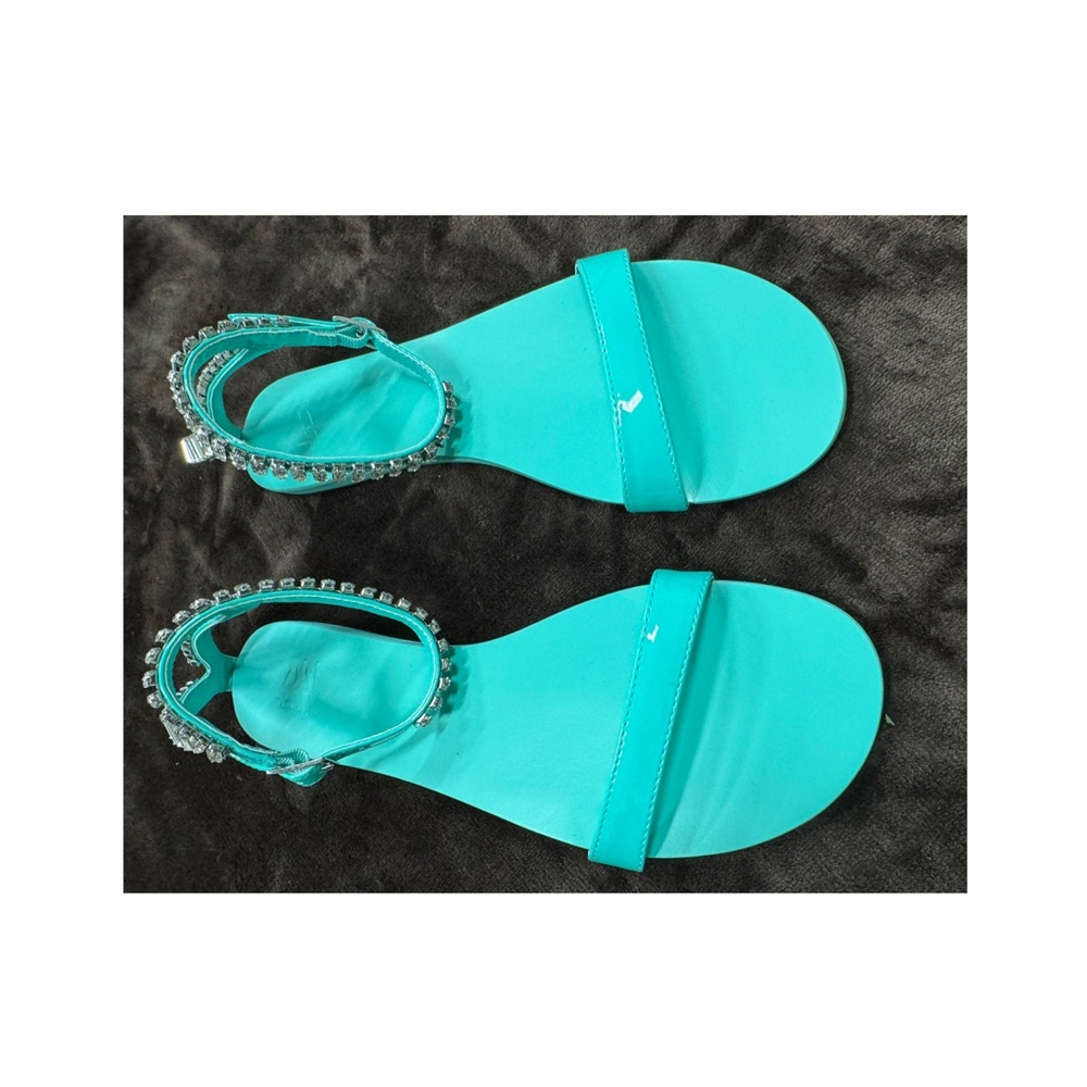 Aminah Women's Turquoise Viktoria Rhinestone Flat sandals size 9M